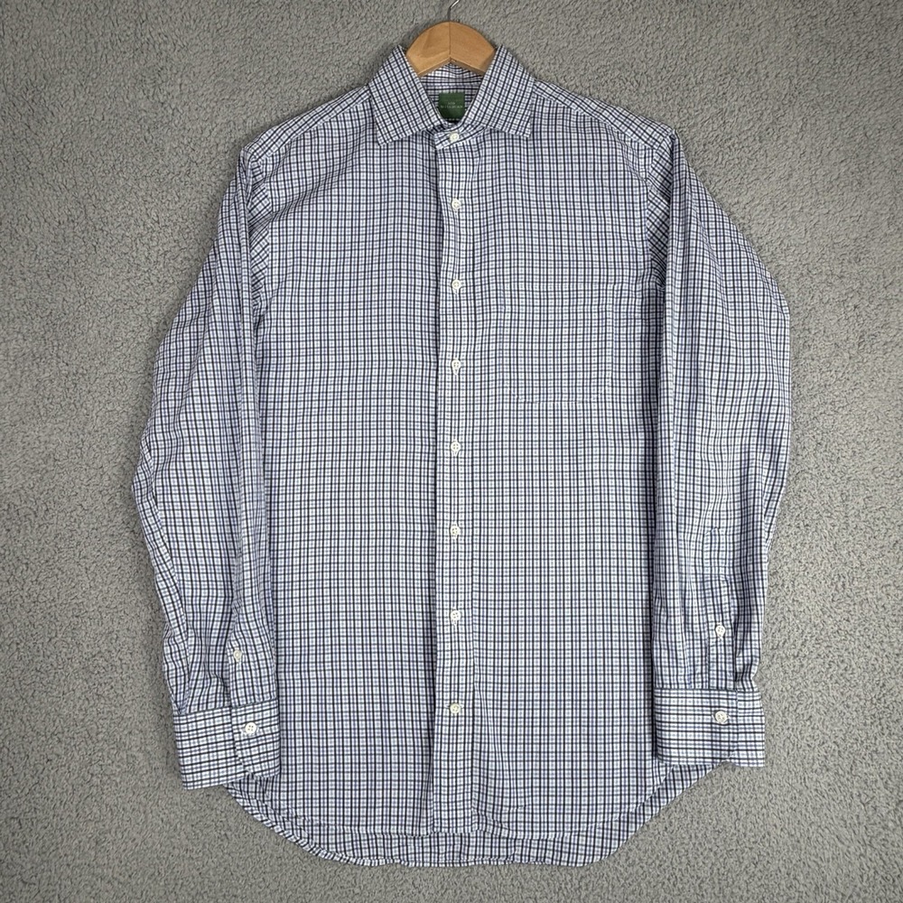 Sid Mashburn Shirt Mens Medium Blue Check Plaid Long Sleeve Button Up